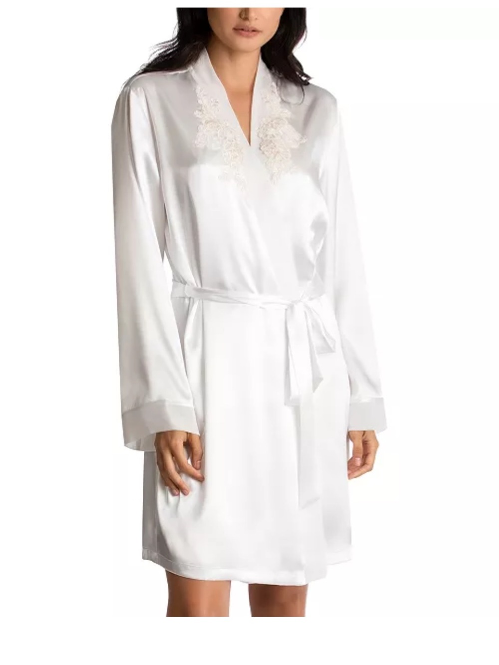 Linea Donatella White Satin Lace-Trim Robe